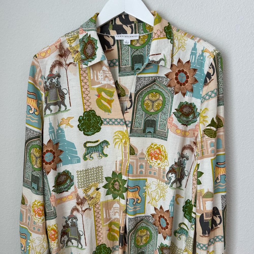 ☀️ JANE + DELANCEY Colorful Decorative Print Popover Shirt